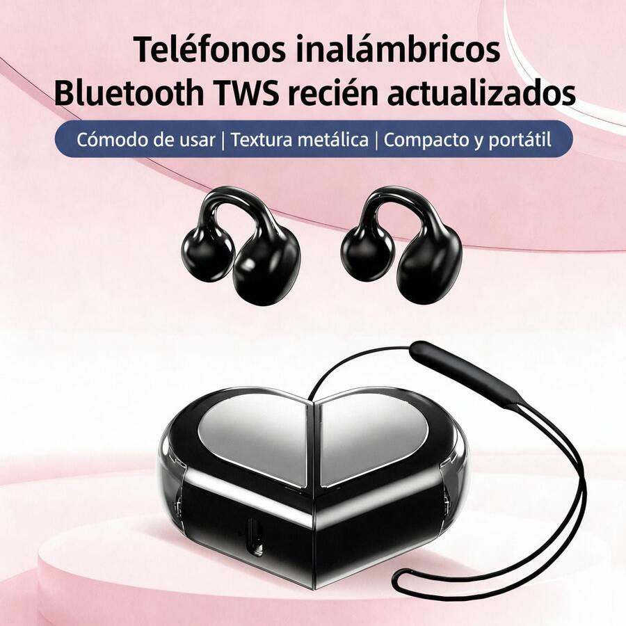Trymiss K521 Audífonos clip Bluetooth In-ear Mini Corazón Auriculares Con Micrófono Audífonos Para El Gym Manos Libres Audífonos Gamer Bluetooth San Valentin Regalo Para Mujer 14 De Febrero - Negro - Ver 1