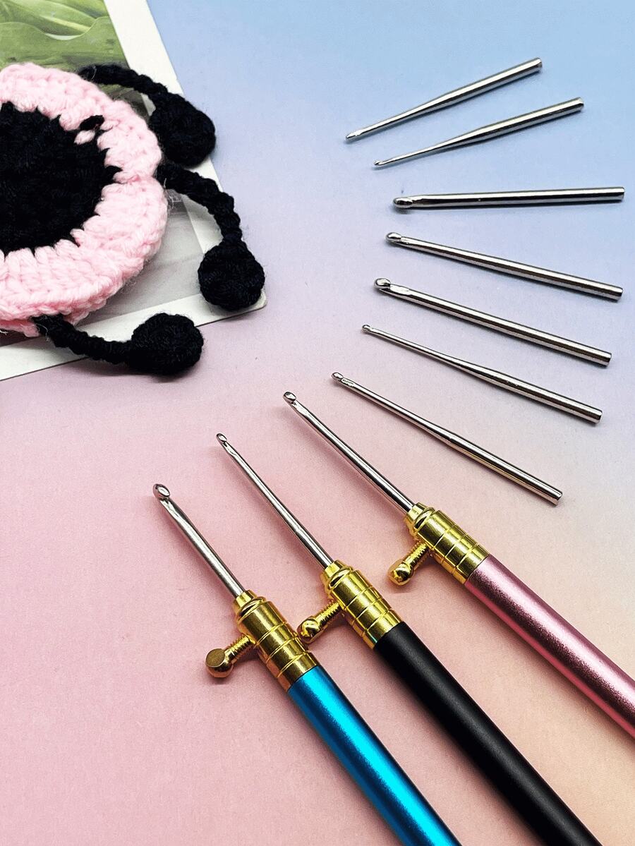 Fine Lace Crochet 10-Piece Interchangeable Hook Set, 1 Handle With 10 Interchangeable Hook Heads From 0.5mm To 2.75mm, No Need For Multiple Full Hooks To Save Storage Space, Delicate Handmade Tool For Knitting Lace Edging, Fine Yarn Fabrics And Mini Amigurumi Dolls - 10-head Interchangeable Lace Crochet Hook - View 1