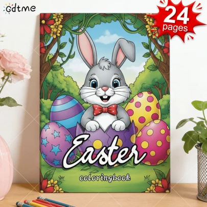 GDTME 治愈力量过载 - “复活节”珍珠涂色书，A4尺寸，24页厚实不透明内页，复活节主题涂色书，爱与友谊手绘，新年礼物，复活节礼物，情人节礼物，成人涂色书，送给好朋友的绘画书。