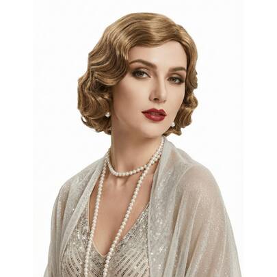 REEWES 1920s Short Wavy Wig, 15 Inch Synthetic Wig, Beginner-Friendly Retro Flapper Wig, Women's Halloween Party Wig, Crimped Wig, Music Festival Wig, Available In Blonde/Brown/Black