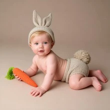 Newborn Photography Props Set, Cute Rabbit & Carrot Baby Growth Photo Props, Easter Costume Outfit - Multicolor - View 3