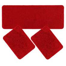 Set Of 3 Non-Slip Kitchen Mats, Low Pile, Washable - Red - View 2