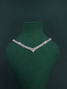 Conjunto de joias de luxo em estilo real para noivas, com 5 peças em formato de V, cravejadas à mão com zircônias cúbicas brancas. Inclui colar, pulseira, brincos e anel. Ideal para uso diário em casamentos e como presente de aniversário de casamento (acompanha caixa de presente dourada). - Ouro - Ver 5