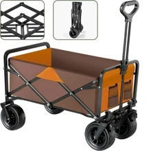 Folding Hand Cart with Swivel Wheels 100l 100 Kg Load Capacity for Children, Camping, Moving, Travel, Pets - Marrón - Ver 1