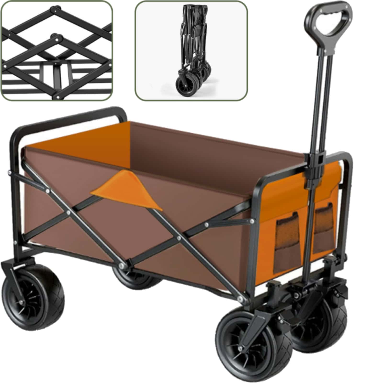 Folding Hand Cart with Swivel Wheels 100l 100 Kg Load Capacity for Children, Camping, Moving, Travel, Pets - Marrón - Ver 1