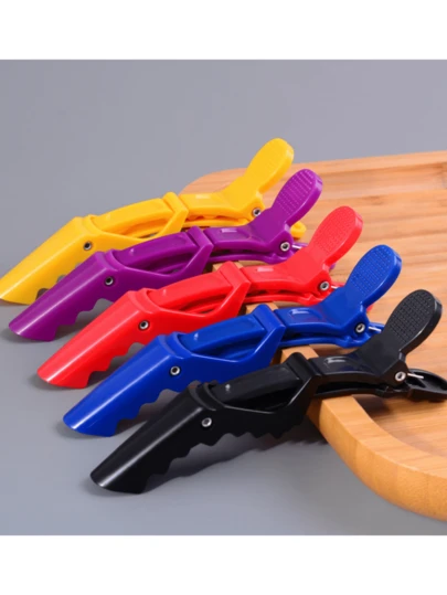 4个多功能发夹，美发师专用鳄鱼夹，适合发型师和化妆师使用，防滑塑料发夹，可用于化妆定位、编发、沙龙造型，长嘴夹适合卷发，居家、浴室、化妆、旅行必备。