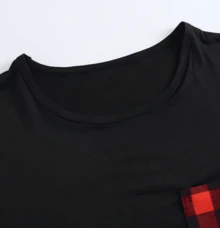 男士睡衣套装，长袖圆领上衣和格子长裤，适合所有季节，简约家居两件套，秋冬服装 - 黑色 - 查看 9