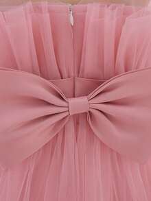 Young Girls Bowknot Tulle Princess Dress, Suitable For Party, Banquet, Birthday, Excluding Headband - Dusty Pink - View 11