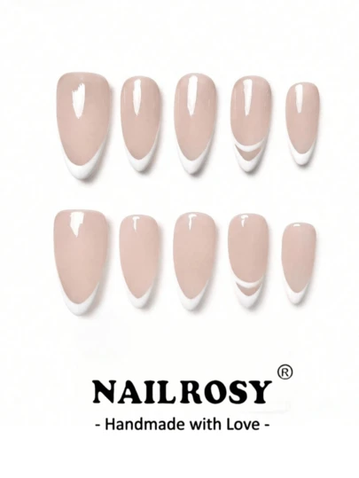 nailrosy 10片装手工美甲套装，杏仁白、优雅简约、复古日系、现代韩系、清新设计、时尚法式、中性经典、创意亮面、闪亮珍珠，假指甲套装，生日礼物，结婚礼物，美甲用品，手工按压式美甲
