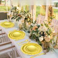 10/20/40/50/60/100pcs 7inch/9inch Disposable Gold Paper Plates, Thick & Durable, 3-Second Cleanup, Reusable For Party, Camping, Home Stocking, Birthday, Graduation, Holiday Events - Gold - View 7