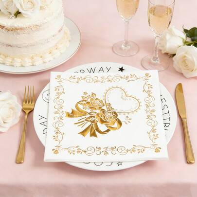 20pcs Paper Napkins Gold Foil Decorative Serviettes Napkins For Wedding,Birthday Party,Cocktail,Communion,Napkins Paper 2-Ply,6.5x6.5 Inch