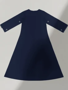 OENY | Đầm Kaftan dài bằng chiffon thanh lịch dành cho nữ, tay dài, được trang trí bằng họa tiết nơ thêu tinh tế, kiểu dáng cổ tròn giản dị, thích hợp cho mùa xuân. - Màu xanh hải quân - Xem 5