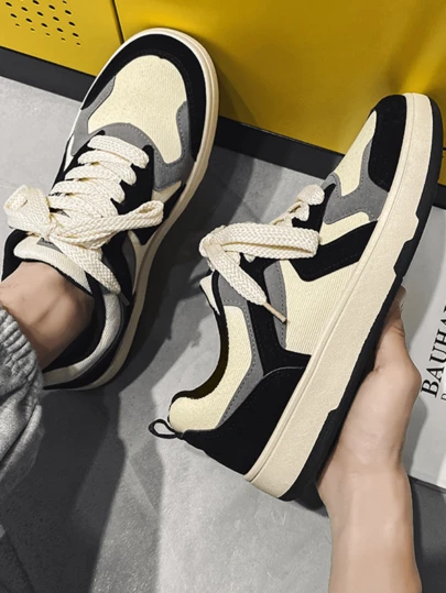 Tenis para Correr de Hombre de Moda Zapatos Casuales Sneakers Cómodo Caminar, Zapatillas antideslizantes para hombre, Zapatillas Deportivas De Skate De Moda Para Hombre.zapatos deportivos resistentes para exteriores, Zapatos Casuales Con Cordones De Colorblock,zapatos planos de skate de PU con cordones y estampado de letras para hombres,  Zapato para Hombre - Mocasines Casual de Cordones, Estilo Moderno y Ligero