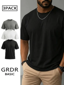 GRDR 3件套 男士夏季休闲街头基础款纯色圆领短袖T恤 - 彩色 - 查看 2