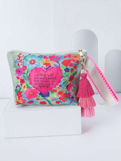 1个心形印花旅行化妆包，时尚女士便携式洗漱包，拉链化妆包，化妆品配件收纳包 - 母亲节礼物，化妆包，化妆品收纳包，化妆品储物袋，旅行储物袋。