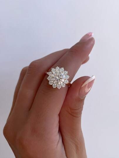 1pc Classic Elegant Floral Diamond Ring, Engagement/Holiday Gift, S925 Sterling Silver Jewelry