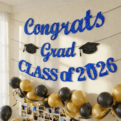2026 Graduation Party Decorations - 2026 Graduate Banner - Congratulations Graduate Decorations, Glitter 2026 High School/College Graduation Party Supplies