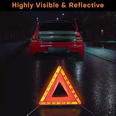 1pc Foldable Reflective Triangle Car Warning Sign, Emergency Breakdown Safety Kit, Roadside Safety, Vehicle Breakdown, Reflective Marker