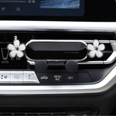 1pc Elegant Flower Car Phone Holder, Exquisite Flower Air Vent Clip Design, Horizontal & Vertical Installation, Auto Lock Stable, Universal Car Navigation Bracket, Fashionable Car Accessory To Add Refined Aesthetics