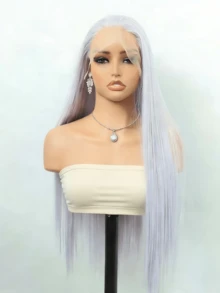 180%密度13*4蕾丝前假发，合成纤维材质，透气耐热，自然发际线，可自由分缝，适合派对、日常佩戴、音乐节、春夏等场合，银色 - 銀色 - 查看 4