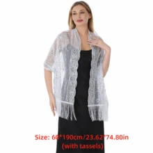 Abito da sera elegante con paillettes, scialle di colore unito in rete con nappe, mantella da sposa per feste, scialle da donna - Multicolore - Visualizzare 6