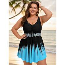 Plus Size Swimdress For Women High Waisted Tankini Swimsuits With Boyshorts - Tummy Control Two Piece Bathing Suit For Curvy Women - Modest Swimwear - 多色661 - 查看 2