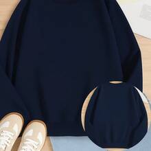 Women's Plain Casual Comfortable Sweatshirt 100% Cotton - 藏蓝色 - 查看 2
