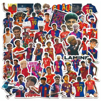 50Pcs Lamin Yamal Stickers, Football Stickers, Luggage Decorative Stickers, Water Bottle Decorative Stickers, Desktop Decorative Stickers, Scrapbooking DIY Stickers, Party Decorations, Room Decor Stickers, Party Favors
