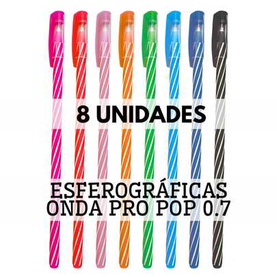 8 Cores Caneta Esferográfica Onda Pro Pop 0.7 –  | Escrita Macia, Traço Fino e Design Espiral Moderno