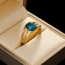 1枚优雅铜质订婚戒指，镶嵌合成立方氧化锆和公主方形四爪切割钻石，奢华闪耀的承诺戒指，适合婚礼、周年纪念日、生日、情人节等场合，四季皆宜，送给她 - 戒指 - 查看 2