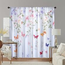 2 tấm rèm in hình bướm và hoa - Chất liệu polyester mờ, dễ lắp đặt, có túi luồn thanh treo rèm, phù hợp trang trí phòng ngủ và phòng khách, thiết kế tạo sự riêng tư và cảm hứng thiên nhiên, rèm cửa phòng khách. - Nhiều màu - Xem 5