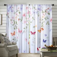 2 tấm rèm in hình bướm và hoa - Chất liệu polyester mờ, dễ lắp đặt, có túi luồn thanh treo rèm, phù hợp trang trí phòng ngủ và phòng khách, thiết kế tạo sự riêng tư và cảm hứng thiên nhiên, rèm cửa phòng khách. - Nhiều màu - Xem 6