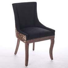A&A Furniture Ultra Side Dining Chair, Heavyweight Fabric Upholstery, Neutral-Toned Solid Wood Legs, Bronze Rivets, Set Of Two, Leopard Print, DE1807LP - Black - View 3