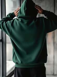 Hoodie Kasual Pria, Motif Slogan NYC, Saku dengan Tali Serut, Musim Semi/Gugur - Hijau - View 2