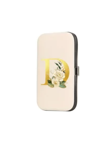 7件套首字母印花旅行美甲套装，金色字母A-Y，大容量美甲护理收纳盒，配有不锈钢工具，超锋利防溅指甲钳套装，经典设计剪甲盒，适用于移动美容、旅行、外出、寄宿学校和居家使用，清洁指甲的最佳选择，美甲师必备，小礼物交换、新年礼物、圣诞礼物 - 彩色 - 查看 17