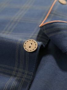 Snug League 2 件男士家居服套装 - 短袖开衫上衣和长裤，透气吸湿排汗睡衣 - 藏蓝色 - 查看 9