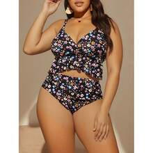 Plus Size Tankini Swimsuit Ditsy Floral - Ruffle Swim Top & High Waisted Bottoms - Women's Swimwear For Beach, Pool, Vacation - Adjustable Straps - 多色1422 - 查看 1