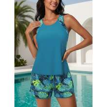 Tankini Swimsuits For Women With Pockets - Two Piece Bathing Suits Sporty Swim Shorts - Tummy Control Swimwear For Beach, Pool, Vacation - UPF 50+Protection - 多色750 - 查看 2