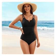Women's V-Neck One Piece Swimsuit - Double Strap Slimming Bathing Suit - Comfortable & Supportive Athletic Swimwear For Women - Swimsuits For Vacation, Beach, Pool - 多色759 - 查看 1