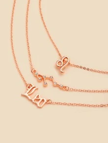 3 Pieces/Set Stylish Personalized 12 Zodiac Letter Symbol Diamond Pendant Necklaces, Charming Women's Daily Fashion Accessories, Birthday Gifts - Rose Gold - View 6