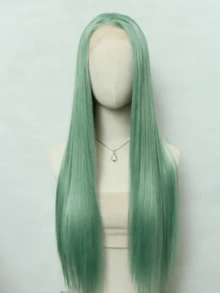 Tóc giả tổng hợp 13*4 ren phía trước, mật độ 180%, có mái, chịu nhiệt và thoáng khí, được làm từ sợi tổng hợp, đường chân tóc tự nhiên, có thể rẽ ngôi tùy ý, phù hợp cho tiệc tùng, mặc hàng ngày, lễ hội âm nhạc, tóc giả thẳng màu xanh lá cây có mái cho mùa xuân/hè. - màu xanh lá - Xem 3