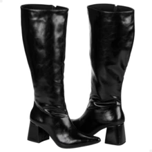 Women's Riding Boots Launched By Ana Castela Caramel Thick Heel Long Shaft Fashion Blogger - Negro - Ver 8