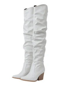 White Cowboy Boots Women Thigh High Boots Women With Low Block Chunky Heel V-Cut Pointed Toe Shoes Western Cowgirl Fashion Country Concert Summer Boots Combat Boots For Women - trắng - Xem 10