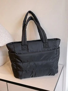 Túi đeo vai vải bố dung tích lớn - Túi xách đeo vai thời trang dành cho nữ với thiết kế nội thất rộng rãi, phù hợp cho sử dụng hàng ngày và du lịch. - màu đen - Xem 8