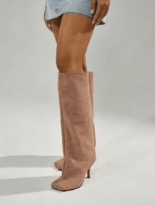 Women's Knee High Boots Wide Calf Square Toe Stiletto Heels Tall Boots Pull On Kitten High Heel Long Fashion Casual Cute Y2K Booties - 棕色 - 查看 4