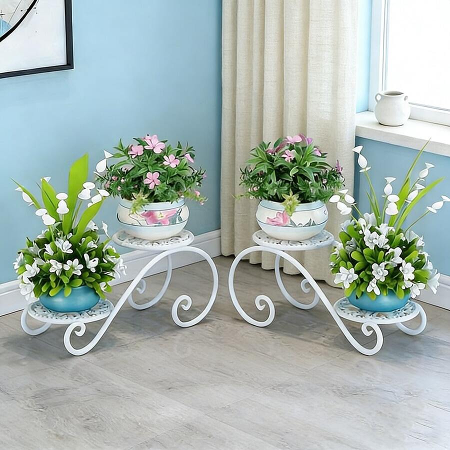 1 Piece 2-Tier Plant Stand, Classical Wrought Iron Irregular Design, Indoor & Outdoor Use, Stable Holder For Potted Plants, Balcony Garden Flower Display Rack
