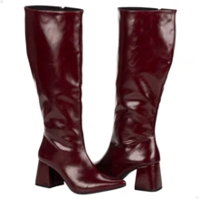 Women's Riding Boots Launched By Ana Castela Caramel Thick Heel Long Shaft Fashion Blogger - 紅木色 - 查看 9