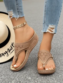 Summer Fashion New Thick - Soled Wedge Women's Sandals, Hollow And Breathable, Comfortable And Versatile For Beach Vacations And Casual Wear, Suitable For Daily Shopping Trips - Brown - View 3