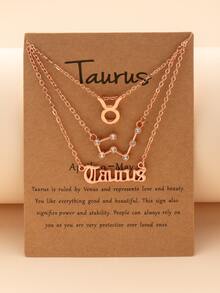 3 Pieces/Set Stylish Personalized 12 Zodiac Letter Symbol Diamond Pendant Necklaces, Charming Women's Daily Fashion Accessories, Birthday Gifts - Rose Gold - View 4