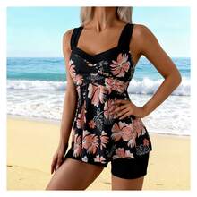 Floral Tankini Swimsuit For Women Boy Shorts Two Piece Bathing Suit Modest Swimwear UPF 50+ Adjustable Straps Cute Print Summer Beach Pool - 多色631 - 查看 3